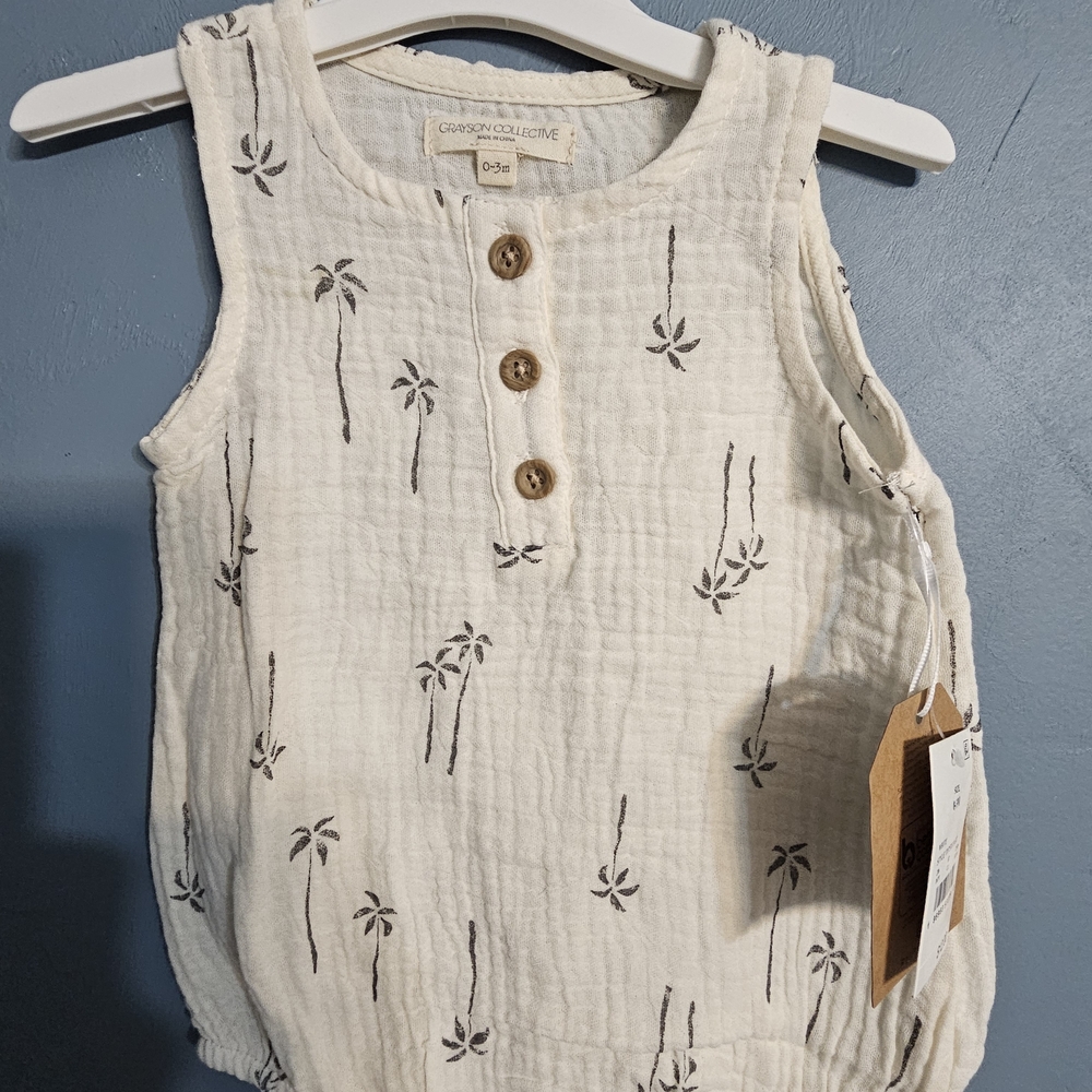 Grayson Collective Sleeveless Palm Print Baby Romper